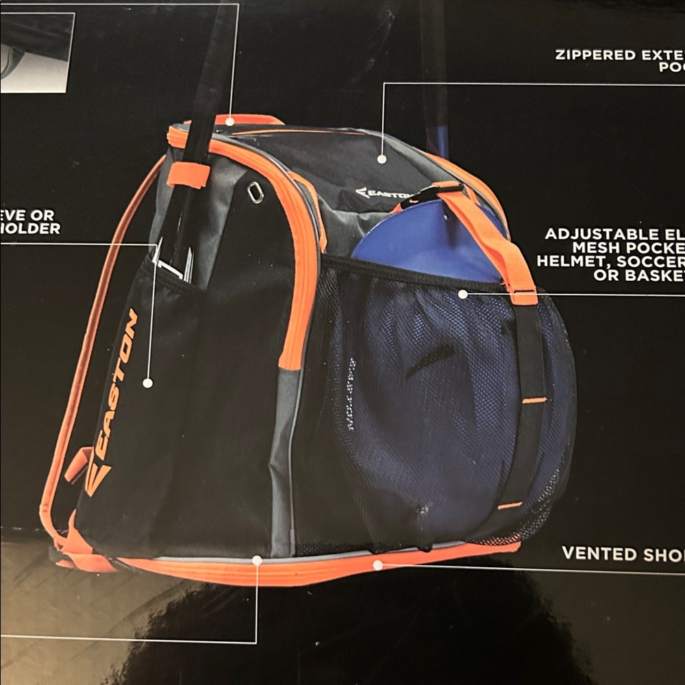 NWT Easton SA400 Black Bagpack with Orange Trim